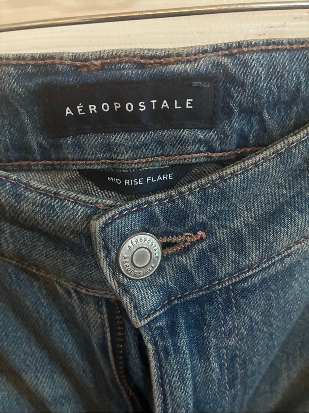 Aeropostale Women's Mid-Rise Flare Jeans - Blue with Copper Stitching - Picture 1 of 2